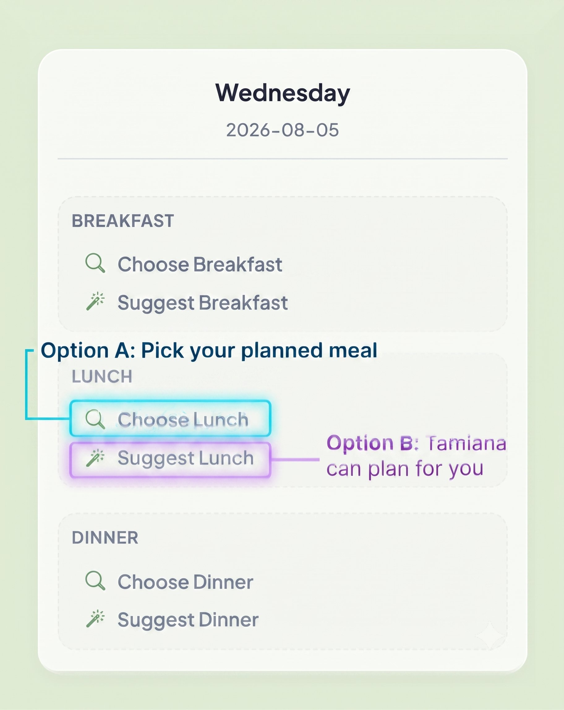 Tamiana Meal Plan Options - Choose or Suggest